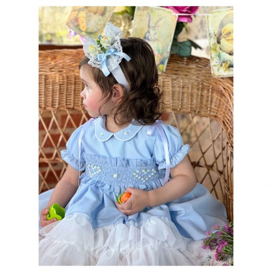 Sonata Blue Heart Smocked Dress VE25-13 - Image 2