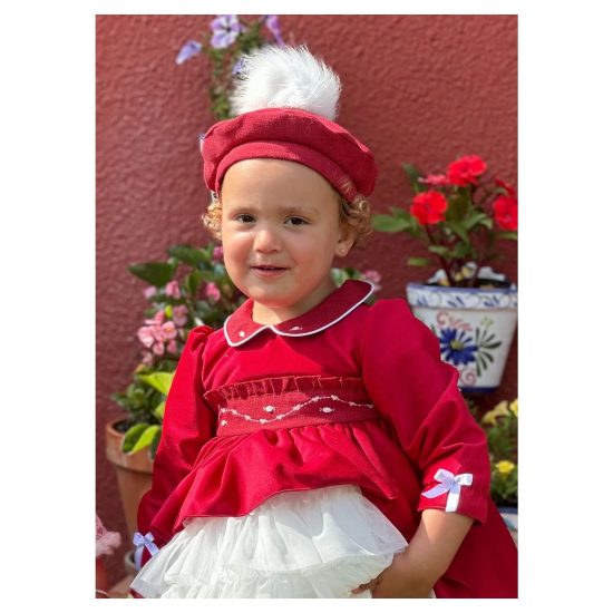 Sonata Red Smocked Dress IN25-05 - Image 2